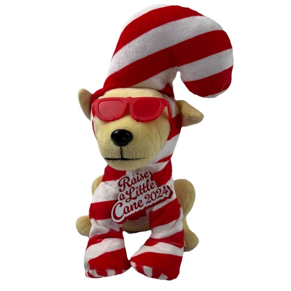 Collectible Raising Cane's Candy Cane Puppy Plush Stuffed Animal Limited Edition